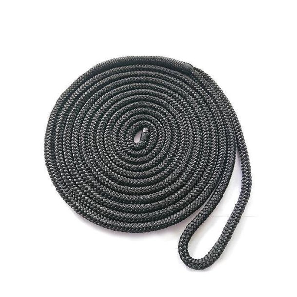 Garde d'amarrage polyester noir 24 fuseaux Ø 12mm x 8 mètres avec boucle 1 mètre